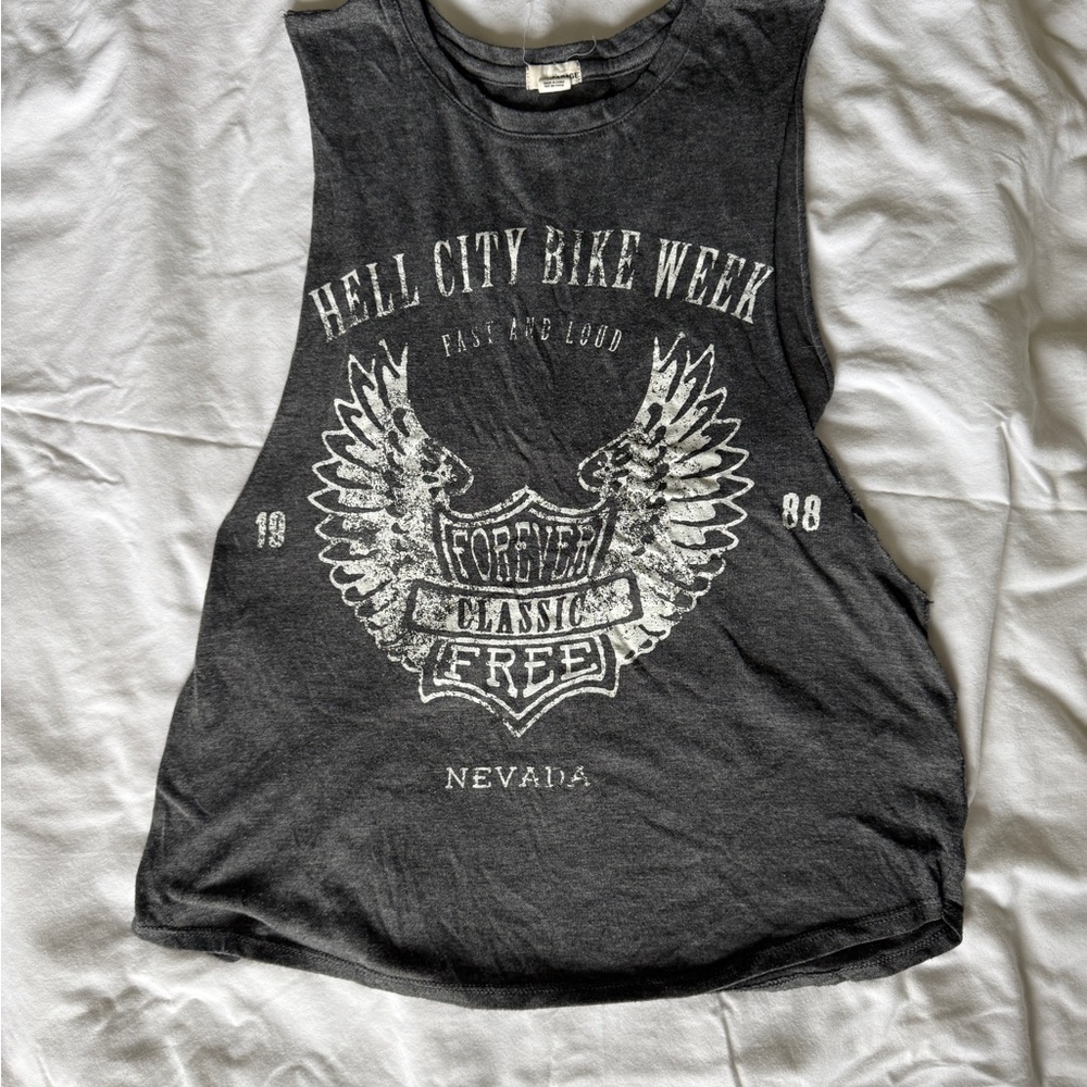 Garage Black Graphic Muscle Tee with White Print